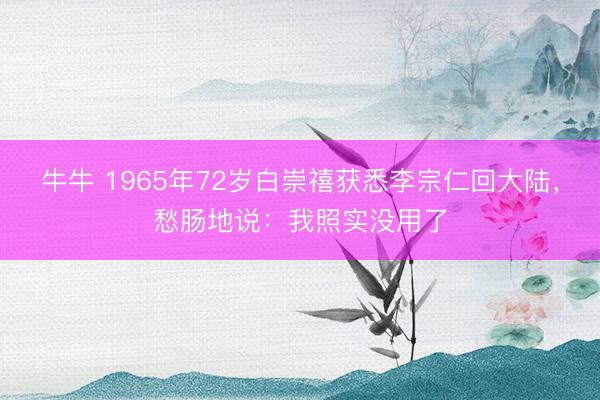 牛牛 1965年72岁白崇禧获悉李宗仁回大陆，愁肠地说：我照实没用了