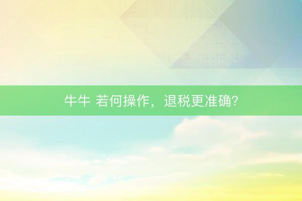 牛牛 若何操作，退税更准确？