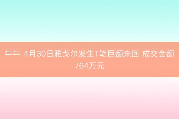 牛牛 4月30日雅戈尔发生1笔巨额来回 成交金额764万元