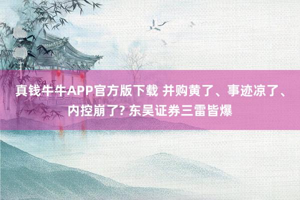 真钱牛牛APP官方版下载 并购黄了、事迹凉了、内控崩了? 东吴证券三雷皆爆